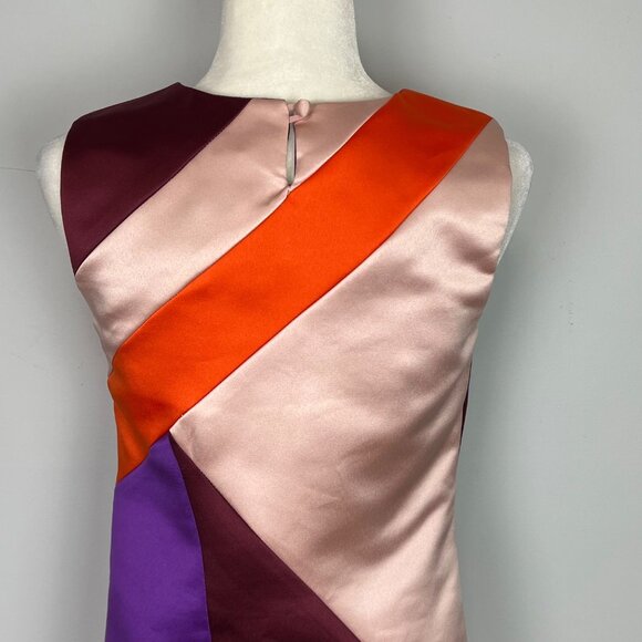 Milly Womens Peau De Soie Colorblock Seamed Shift Dress Burgundy Purple size 2 - Picture 7 of 12